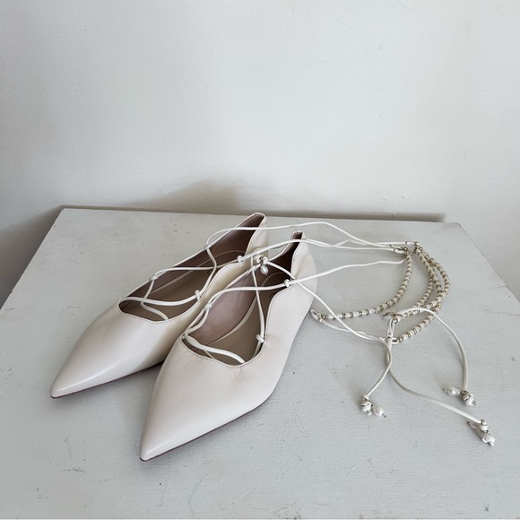 NEW SAM EDELMAN Winslet Ankle Tie Flats in Ivory 8.5 - Picture 7 of 8